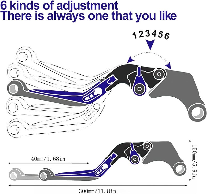 XIDAODIT for Suzuki GSXR 600 750(2006-2024) 1000R(2009-2024) GSX-R 1000(2005-2006) Motorcycle Clutch Lever Folding Extendable Adjustable Handlebars Brake and Clutch Levers Set(Blue) - Image 5
